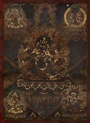 6 Armed Mahakala | Vintage Tibetan Thangka Painting | Buddhist Wrathful Deity Painting | Wealth and Protection Giving Mahakala